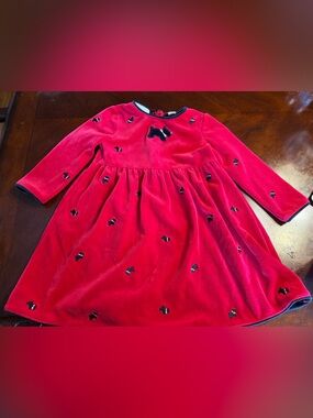 Charter Club Red Velour Long-Sleeve Girls' Dress with Dog Accents
